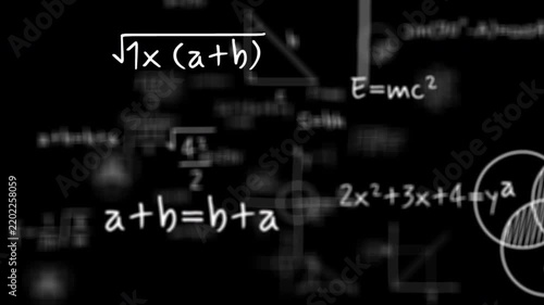 Flying math formula equations overlay. Math equations motion overlay animation with symbols and graphs floating randomly. 4k