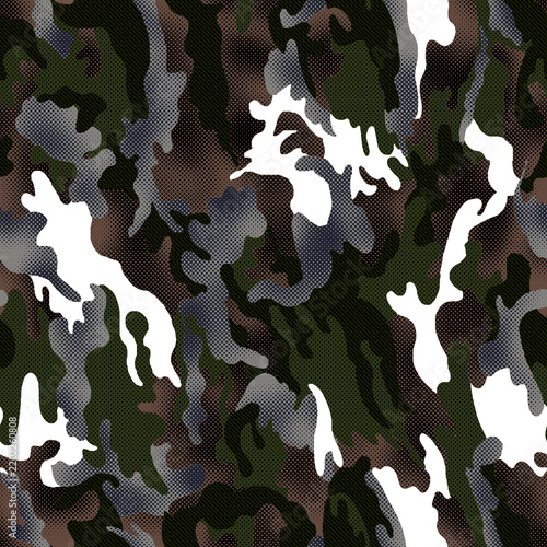 Close-up of camouflage fabric with white spots