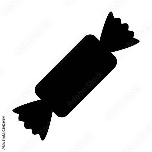 Black Wrapped Candy Silhouette Icon on White Background, Simple Flat Design Sweets