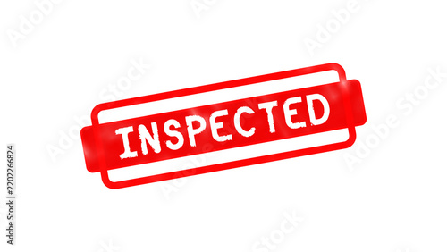 Red rectangular stamp with the text inspected inside a bold box frame isolated on a plain white background, for product labels isolated on a transparent background