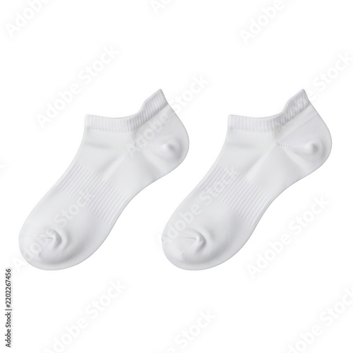 Pair of short white cotton sports ankle socks isolated on transparent background