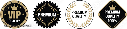 VIP logo icon featuring crown and stars, premium quality stamp for certification, luxury branding, elegant badges, and vector designs