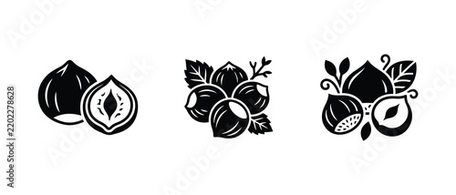 hazelnuts and chestnuts with leaves isolated on transparent background