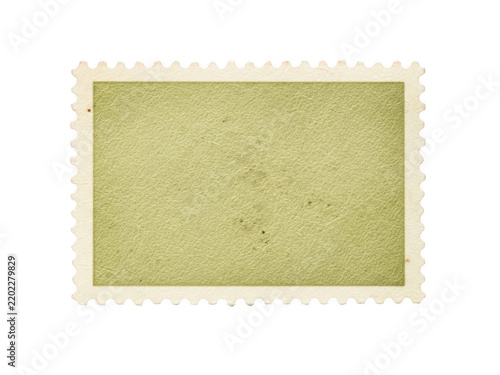 Vintage blank postage stamp with textured green paper isolated on transparent background