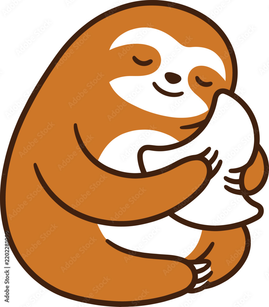 Fototapeta premium Cute Sloth Hugging a Pillow Cartoon Illustration