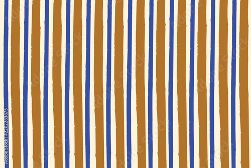 Hand Drawn Vertical Stripes Pattern in Blue Brown and Cream.

