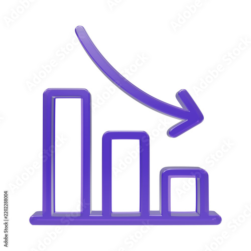 Foto Purple 3D decline bar chart icon isolated on transparent background