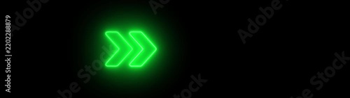 Neon green glowing arrows animation, dynamic directional signage motion on black background