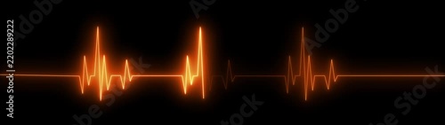 Glowing orange heartbeat ekg monitor line animation on black background, for medical and, healthcare concepts