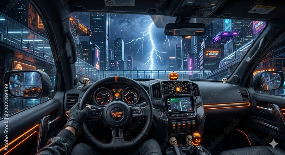 Obraz premium the engine of an airplane,Halloween-style car interior