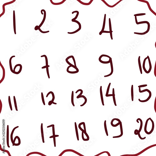 Numbers 1-20 handwritten doodle illustration
