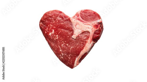 Raw Heart-Shaped Beef Steak with Marbled Meat and T-Bone Cut Isolated on Transparent Background