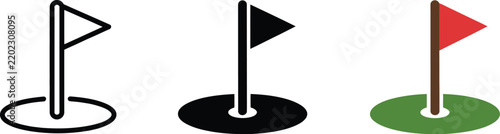 Mini Golf Flags Featuring Different Colored Pennants on Green Tee Circles for Sports, Recreation, Games, and Course Design