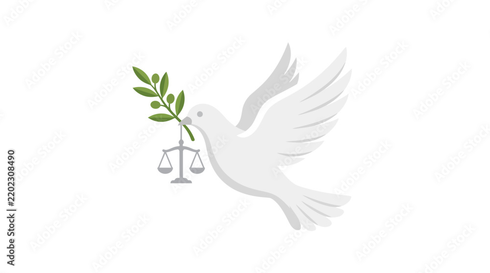 Obraz premium Dove holding olive branch and scales of justice