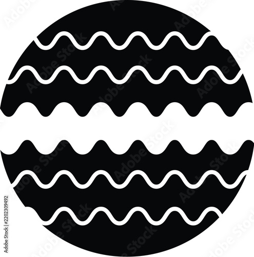 Black and white wave pattern within a circular frame a graphic design