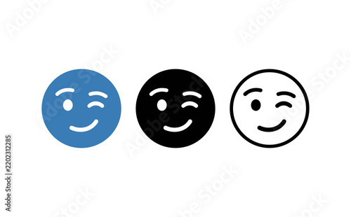 Fotografie Minimalist winking smiley faces vector illustration in blue black and white colo