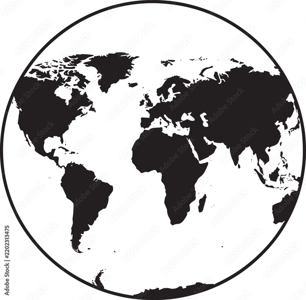 Obraz premium Black silhouette of the earth world map globe with continent