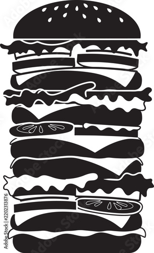 Double patty cheeseburger silhouette illustration with cheeseburger