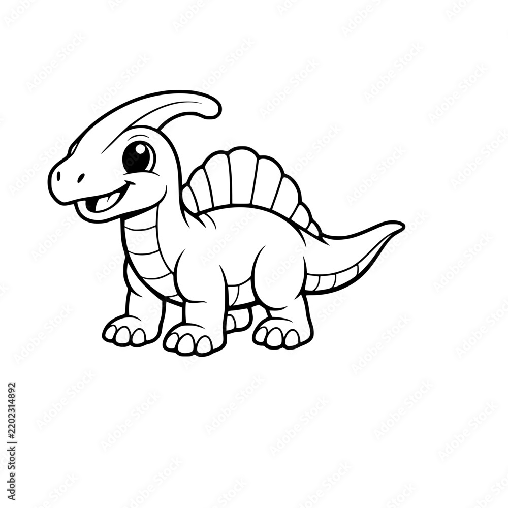 Fototapeta premium Cute dinosaur coloring page cartoon dino characters in black and white line art, prehistoric animal vector illustrations for kids activity books