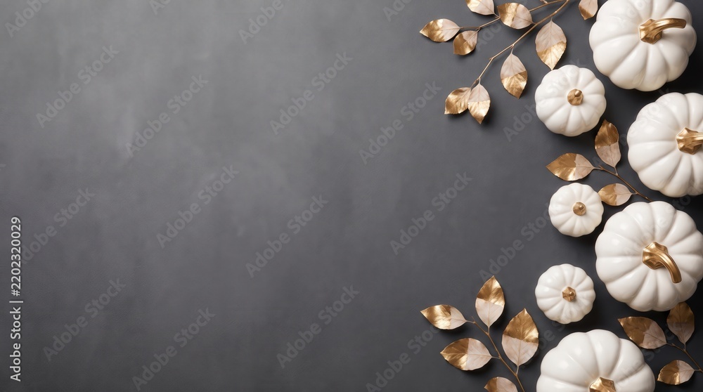 Obraz premium Happy halloween white pumpkins and gold leaves background 31 october with fall background 31 october