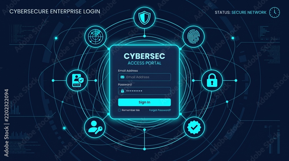 Obraz premium Cyber Security Enterprise Access Portal Login Page UI UX Design Vector Illustration
