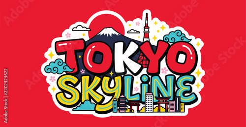 Tokyo skyline illustration featuring iconic landmarks and Mt Fuji in vibrant graphic style