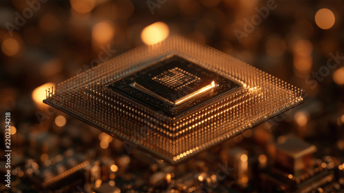 Abstract Microchip In Deep Ocean Blue Technology Environment