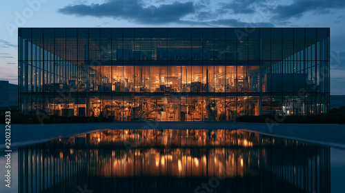 Automated Semiconductor Factory At Night With Silicon Wafer