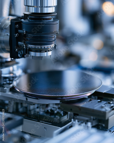 Silicon Wafer On Robotic Arm Inside Semiconductor Cleanroom