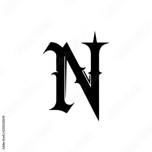 Gothic Letter N Silhouette Vector Design