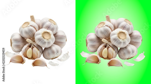 Fresh organic garlic bulbs and cloves