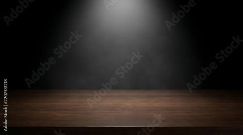 Empty wooden table top with a dramatic spotlight