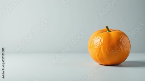 A Single, Shiny Orange Rests on a Smooth, Pale Surface Against a Simple Background