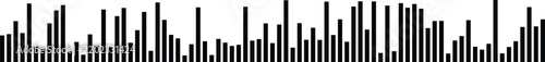 Black graphic audio frequency sound bars on white background