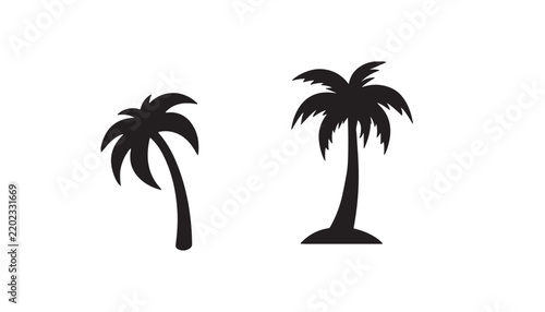 Two palm trees in simple vector silhouette during a bright sunny day isolated on white background