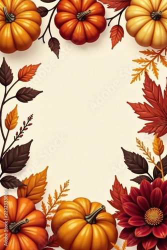 Autumnal Harvest A Decorative Frame of Pumpkins and Fall Foliage