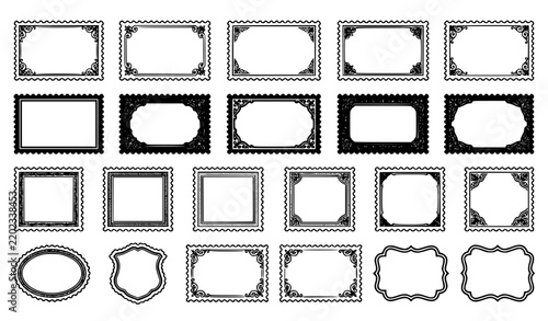 Blank Vintage Postage Stamp Borders Template Black White Vector Set