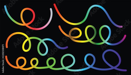 Colorful swirling lines abstract vector illustration on black