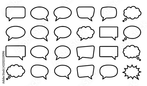 Blank Speech Bubble Chat Message Cartoon Outline Vector Icon Set