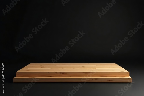 Elevated Wooden Platform Against Dark Background, Perfect for Product Display or Presentation