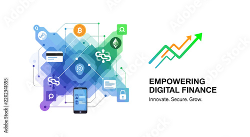 Digital finance growth vector concept with network icons and arrows
