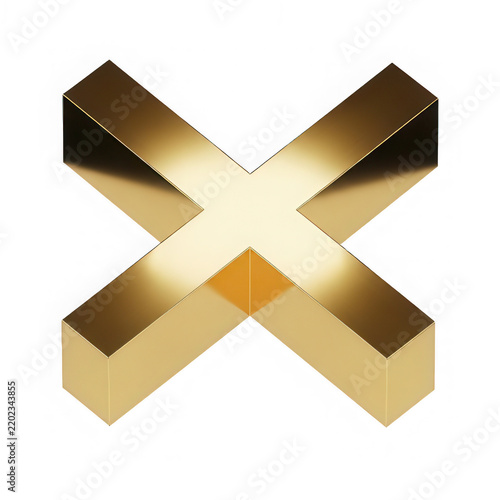 A shiny three dimensional gold letter x isolated on a solid black background for luxury design projects