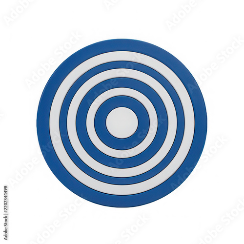 Abstract graphic design featuring concentric circles in shades of blue and white on a solid black background
