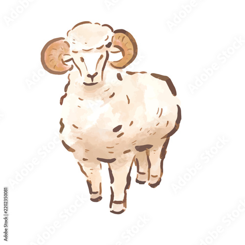 Japanese-Style Illustration of a Sheep