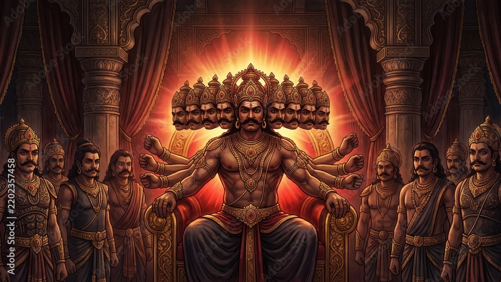Fototapeta premium Ravana – Ten-Headed Demon King in the Grand Royal Court of Lanka 