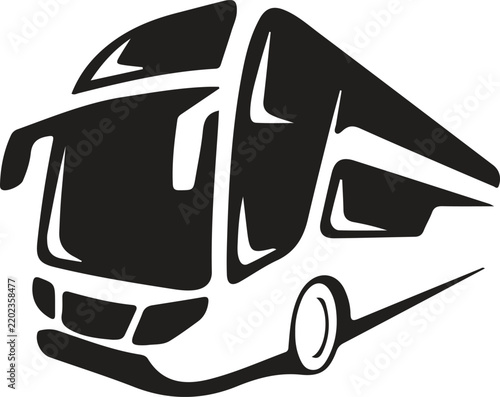 Black and white silhouette icon of a modern passenger bus