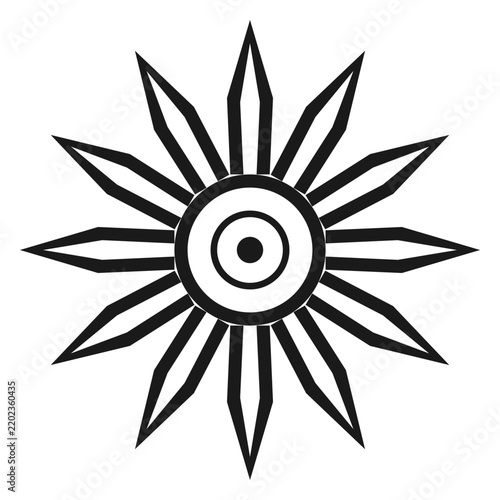 Abstract Sun Star Eye Symbol Vector Illustration, Black and White Graphic isolated on transparent background