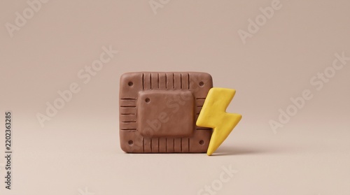 3D Clay Microchip and Lightning Bolt Representing AI Computing Power