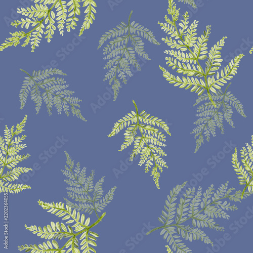 Watercolor Fern Seamless Pattern. Hand Painted Botanical Background