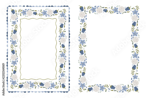 Blue Floral Watercolor Frames and Borders Set